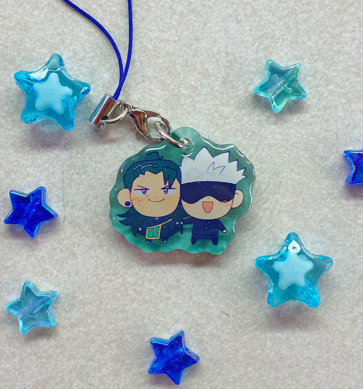 3cm Satosugu Gojo Geto Glitter Epoxy Coated Phone Charm