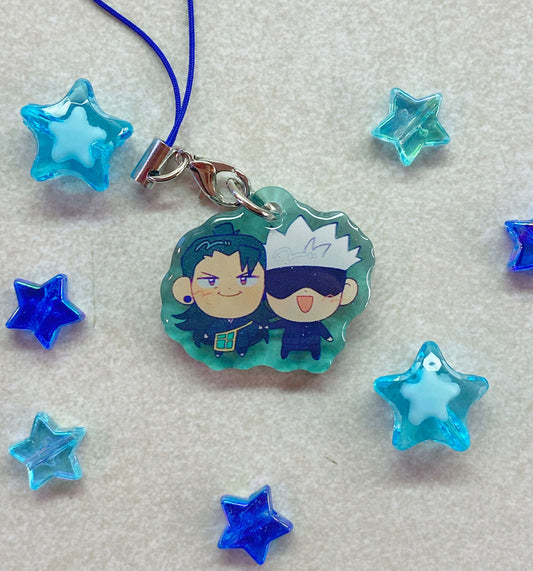3cm Satosugu Gojo Geto Glitter Epoxy Coated Phone Charm