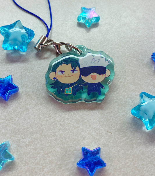 3cm Satosugu Gojo Geto Glitter Epoxy Coated Phone Charm